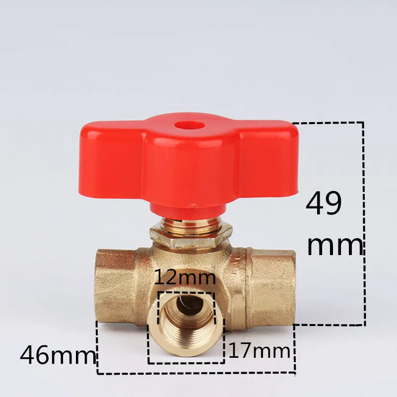 1pcs 2 points T-shaped all-copper three-way ball valve mini on-off valve for car washers