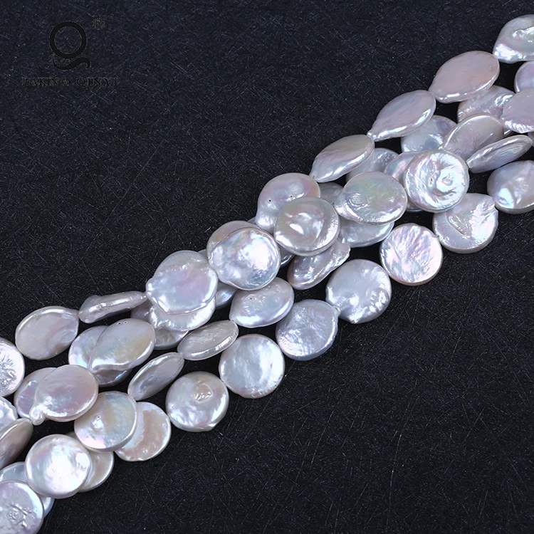 AAA 8-16mm Natural White Coin Shape Pearl String Freshwater Pearl