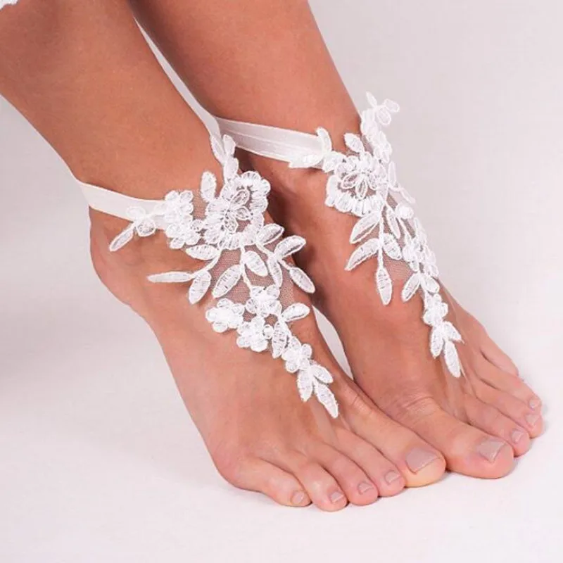 

Cheap Lace Beach Wedding Barefoot Sandals 2021 Buttefly Pearls Anklet Chain Custom Made Bridal Bridesmaid Jewelry Foot