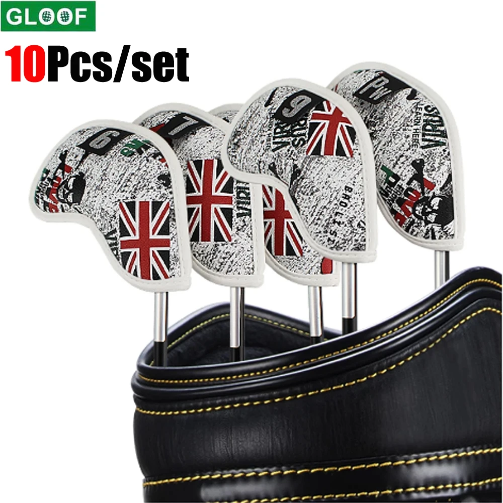 10Pcs Golf Irons Club Head Covers, Thick PU Leather Waterproof Covers with Number Tag 3,4,5,6,7,8,9,PW,AW,SW Fit Most Irons Club