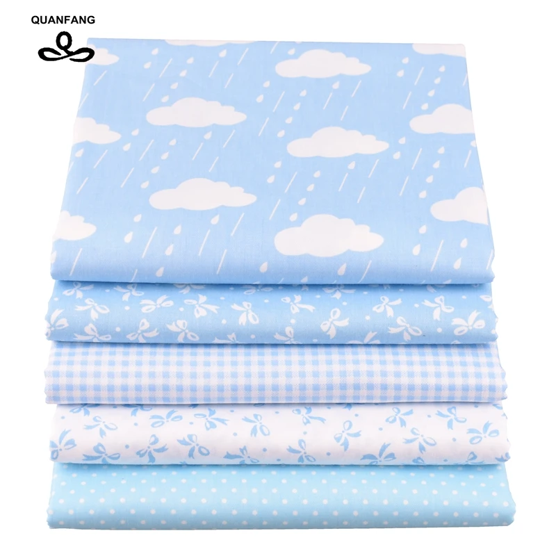 Blue serie 5pcs/Lot & 50cmx160cm/Pcs Printed Twill Cotton Fabric For Patchwork DIY Quilting Sewing Tissue Baby Children Material