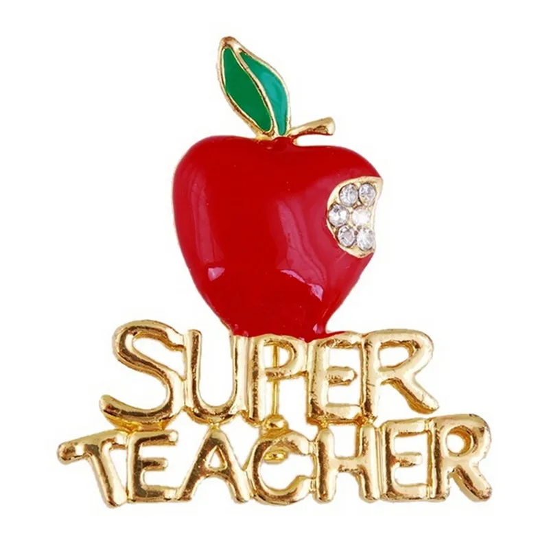 New Red Super Teacher Xmas Gift Unisex With Crystal Brooch Pin Show Your Love