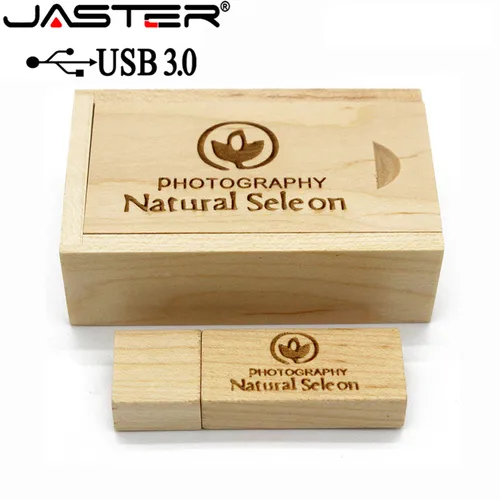 Imagen 2 del producto JASTER USB 3,0 + caja unidad flash USB de arce de madera pendrive 4GB 8GB 16GB 32GB 64GB memoria Stick 1 Uds logotipo personalizado gratis