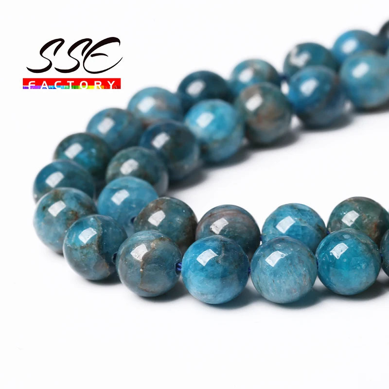 AAA+ Natural Blue Apatite Stone Beads 4 6 8 10 12 mm Pick Size 15