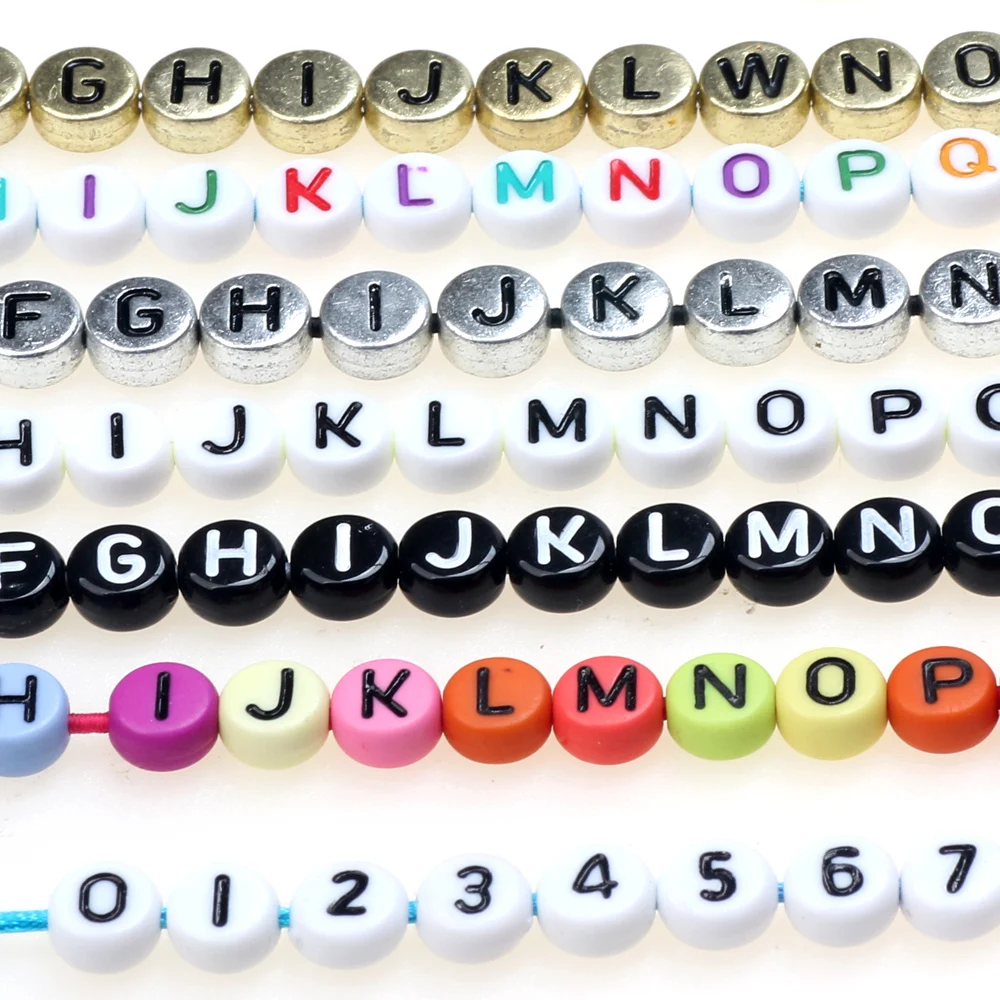 100/200/300PCS 4*7MM Letter Acrylic Beads Mixed Color Round Flat Alphabet Digital Loose Spacer For Jewelry Making Bracelet