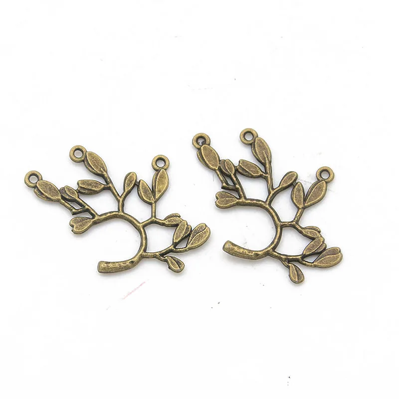 20Pcs 24*35MM 2 Color Retro Zinc Alloy Branches Porous Pendants Plant Connectors Linker For DIY Charm Jewelry Accessorie