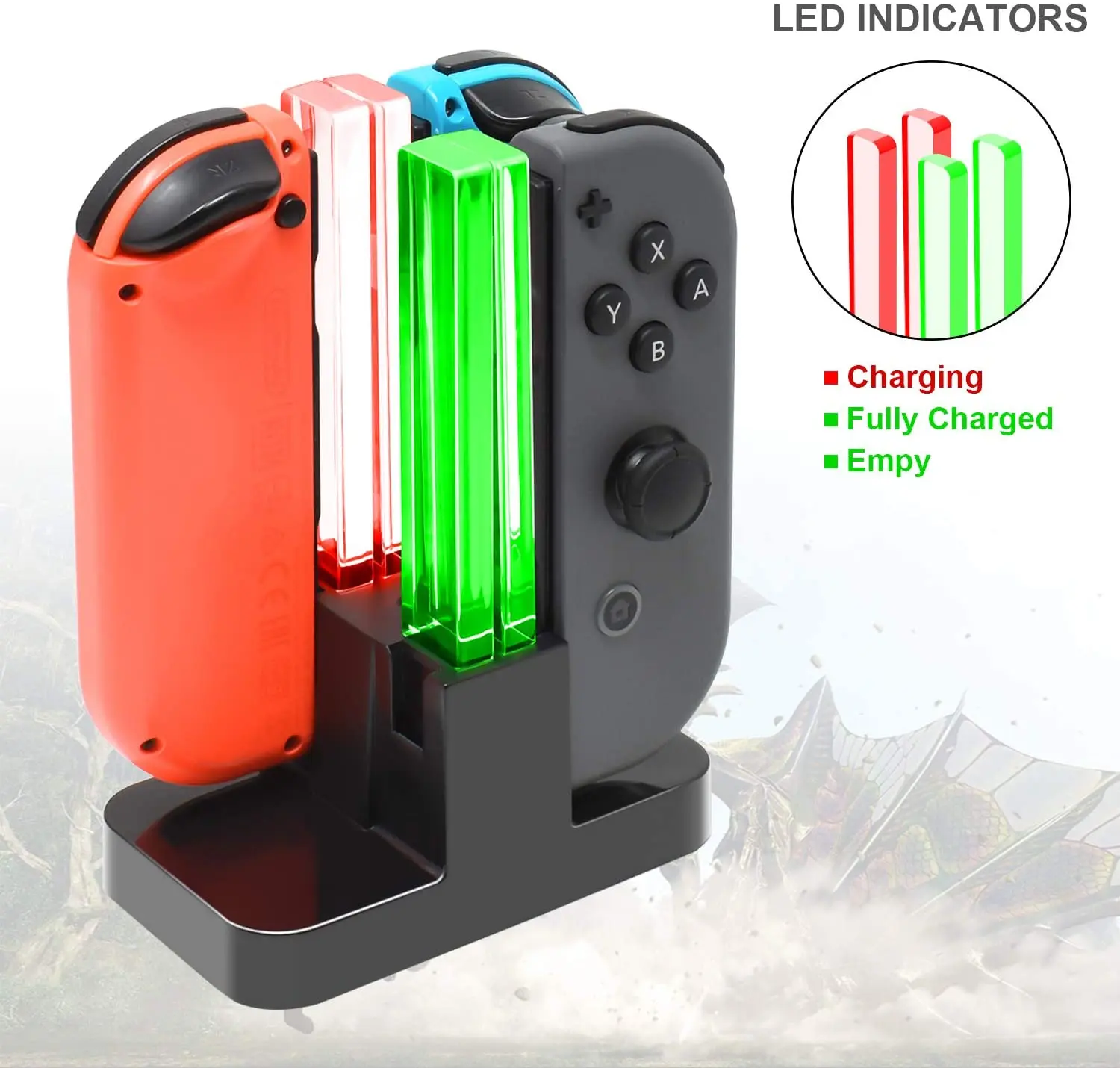 4 in 1 Portable NS Switch Joystick Charging Dock Station LED Joypad Controller Charger Stand With USB Cable for Nintendo Switch