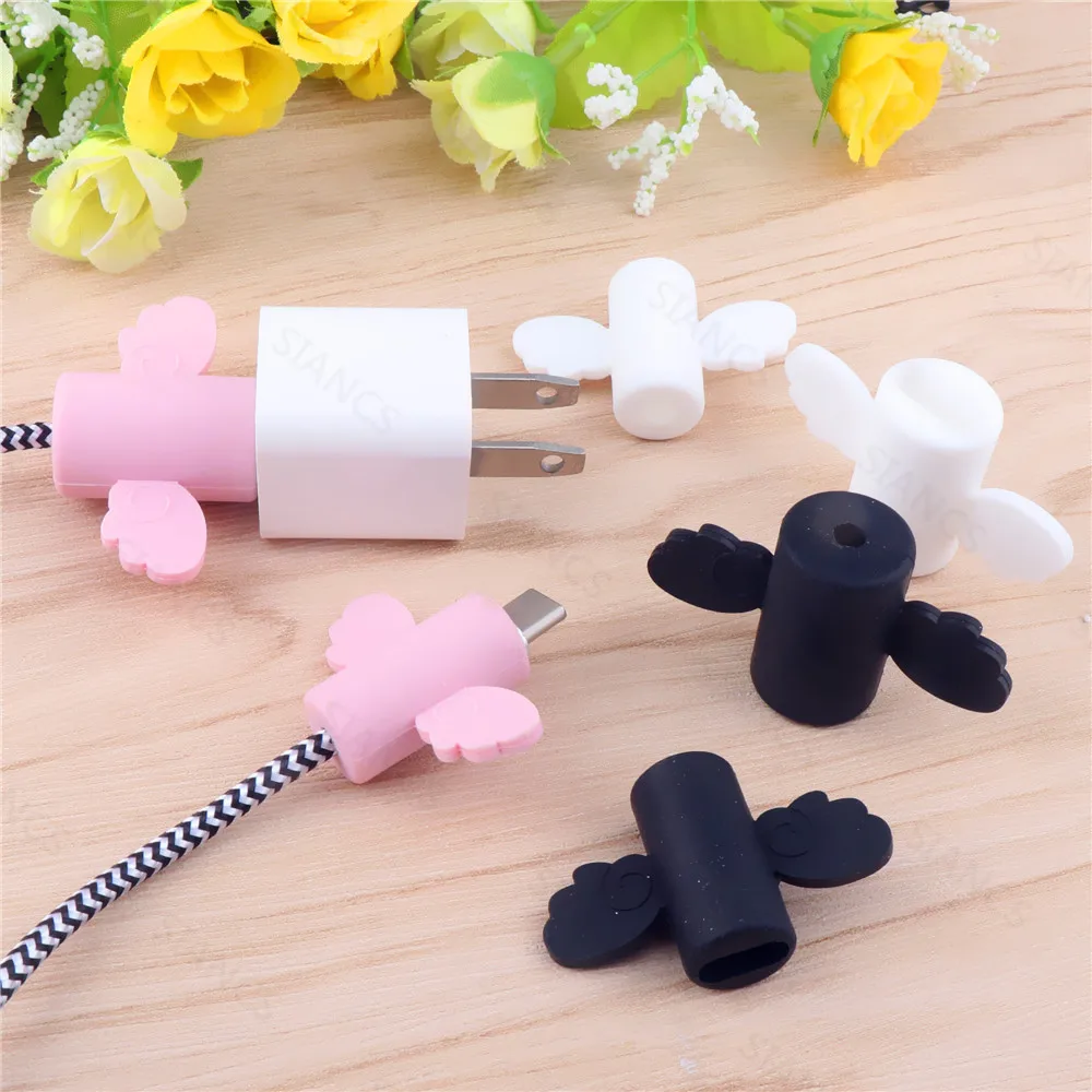 Cute Angel Wing Cable Protector Type C USB Charger Protector Cable Winder Organizer Holder For Micro Usb C Data Line Cover