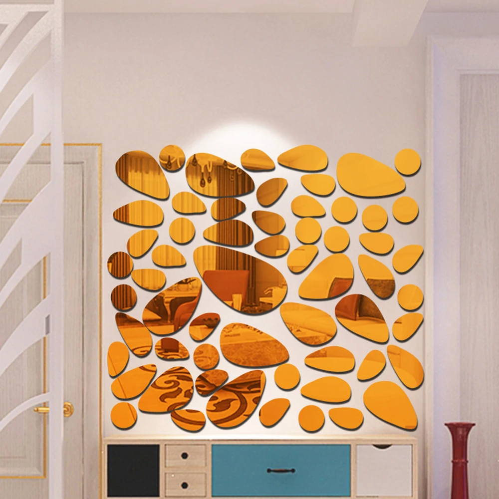 12PCS 3D Pebble Decals Mirror Surface Wall Stickers Modern Style  Self-adhesive Vinyl Mural Art Removable Sticker Home Decor