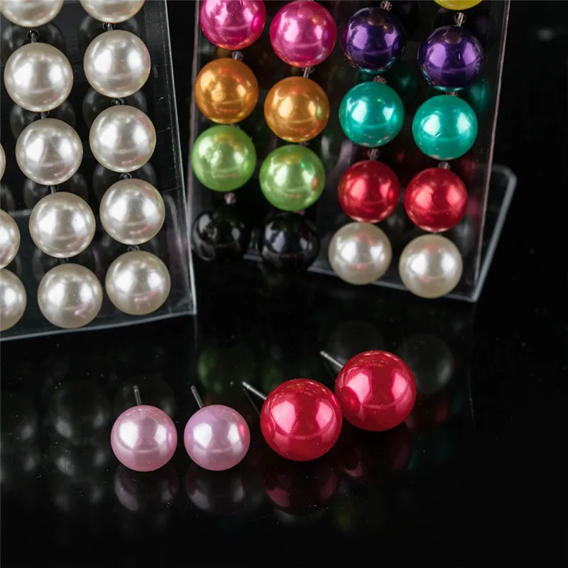 12 Pairs Amazing Price Round Ball Stud Earrings Colorful Simulated Pearl Earrings For Women Hot-selling Cute Stud Earring