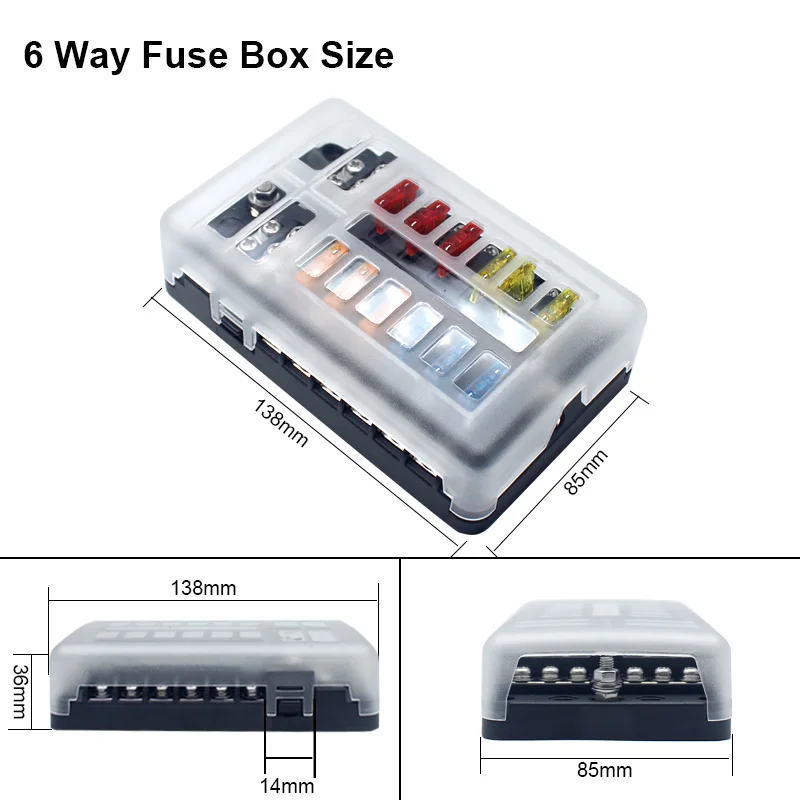 12 Ways Blade Fuse Block 12V 32V Fuse Box Holder M5 Stud With LED Indicator Light For Auto Car Marine