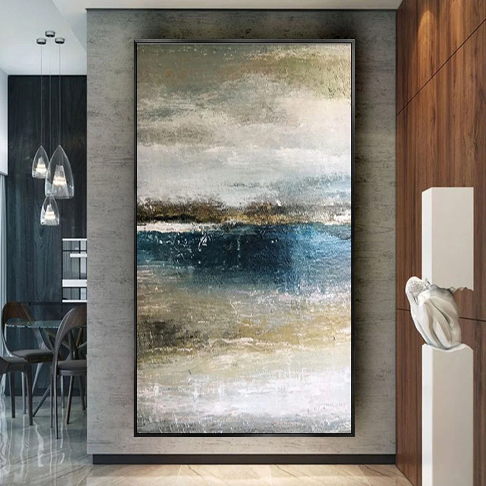 

100%Hand painted Oil Painting Abstract Drawing skills Method Gray Golden Blue Texture Canvas wall art for Home living room Decor