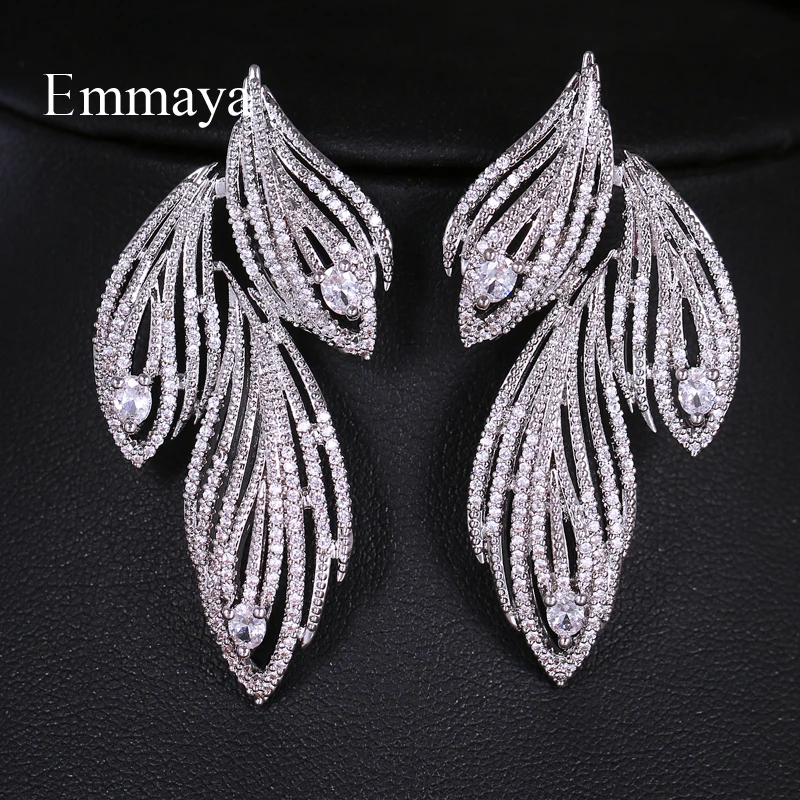 

Emmaya Elegant Leaf Shaped Cubic Zirconia Crystal Bridal Long Earrings Luxury Wedding Jewelry for Brides Party Gift