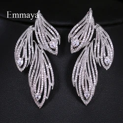 Emmaya Elegant Leaf Shaped Cubic Zirconia Crystal Bridal Long Earrings Luxury Wedding Jewelry for Brides Party Gift