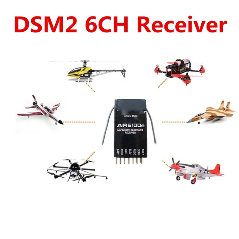 JR DSX7 DSX6 DSX9 DSM2 Receiver 2.4GHz 6 Channel 6CH AR6100e RC Acceptor Support Spektrum DX6i DX7 DSM-X Transmitter