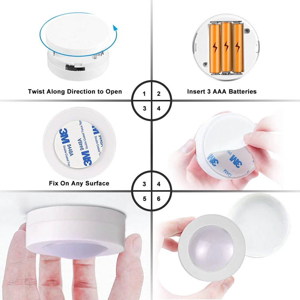Wireless Dual Color LED Night Light Puck Light with Remote Control Dimmable Touch Sensor for Cabinet Closet Kitchen Lighti
