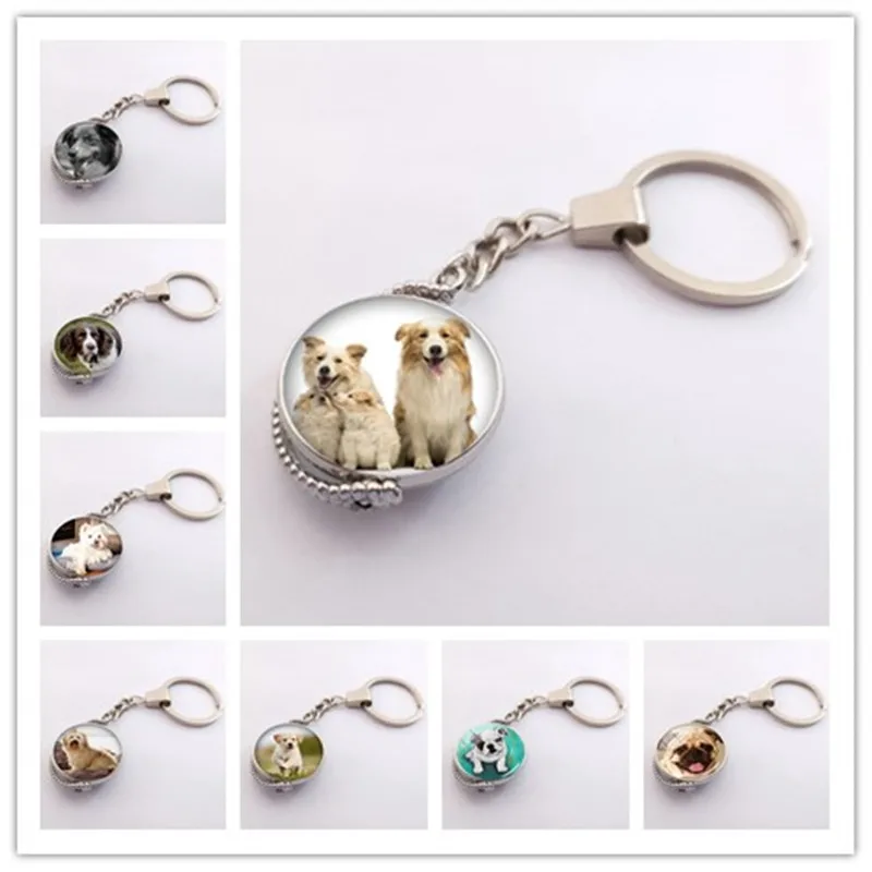 Charm dog keychain cute dog picture glass ball key chain male and female animal keychain jewelry dog couple gift direct mail