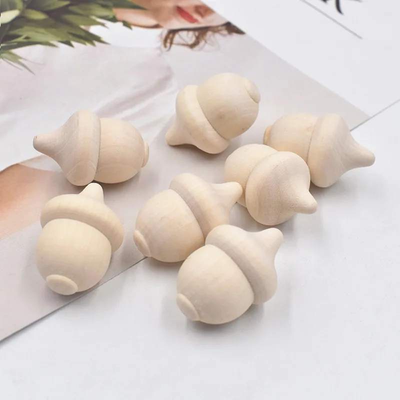 10pcs 3.6x2.4cm Wooden Acorns Natural Wood Counting Sorting Decor Crafts Kit DIY Unfinished Wood for Painting Doll Making