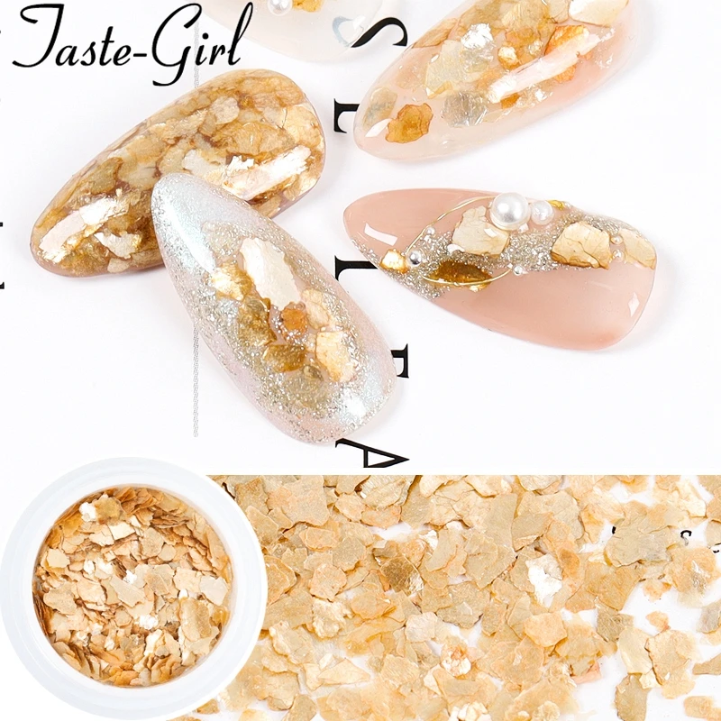 2PCS Gold Nail Stone 3D Nail Art Decoration Set Glitter Gradient Mica Marble Charms Shimmer Flake Jewelrys For Manicure