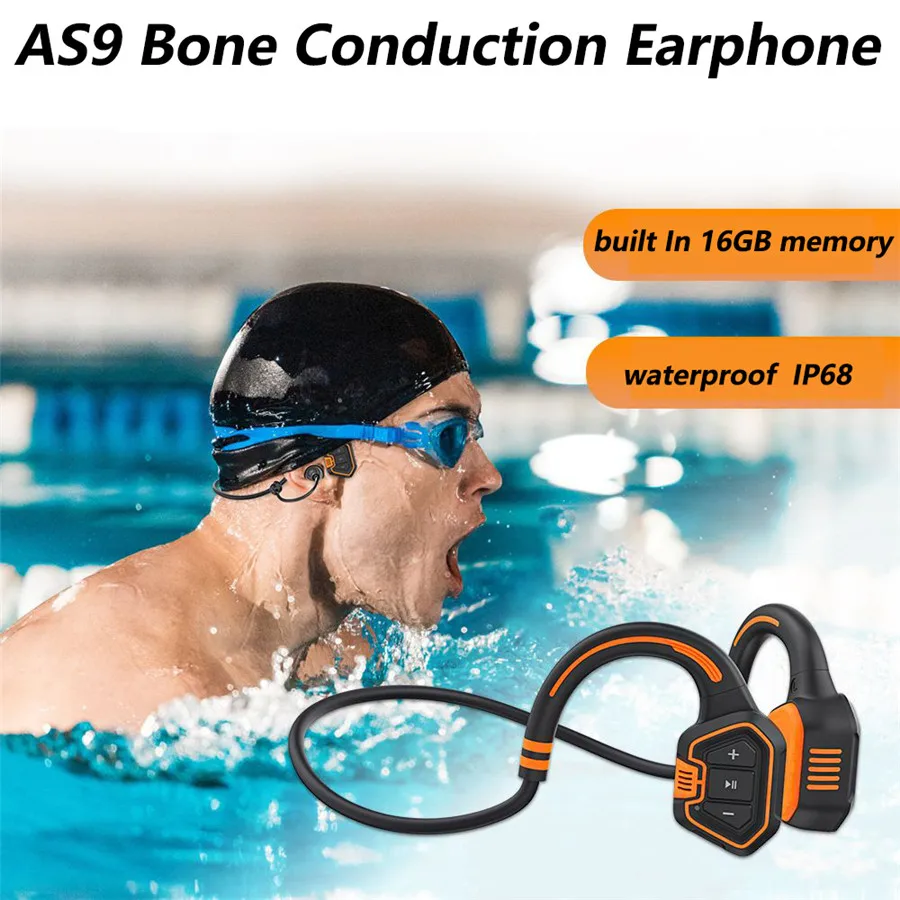 

AS9 Bone Conduction Earphones Wireless Sports Waterproof Built-in 16G Memory MP3 Music Player Headphone Swimming Diving Headset