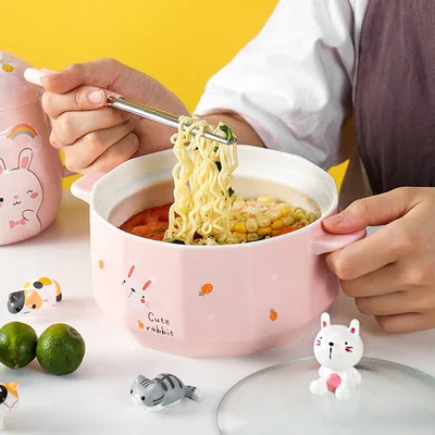 Creative Ceramic Bowl Cute Ramen Instant Noodle Instant Bowl Cup Kawaii Japanese Kids Lunch Bento Box With Tableware Container