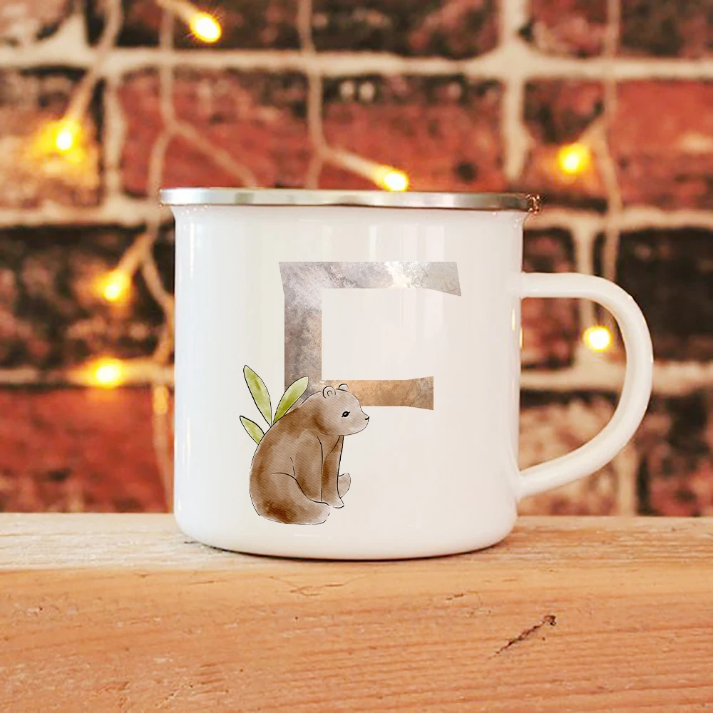 Alphabet Animal Print Enamel Coffee Tea Mugs Cartoon Rabbit Party Beer Drink Wine Cups Children Breakfast Milk Mug Best Gifts