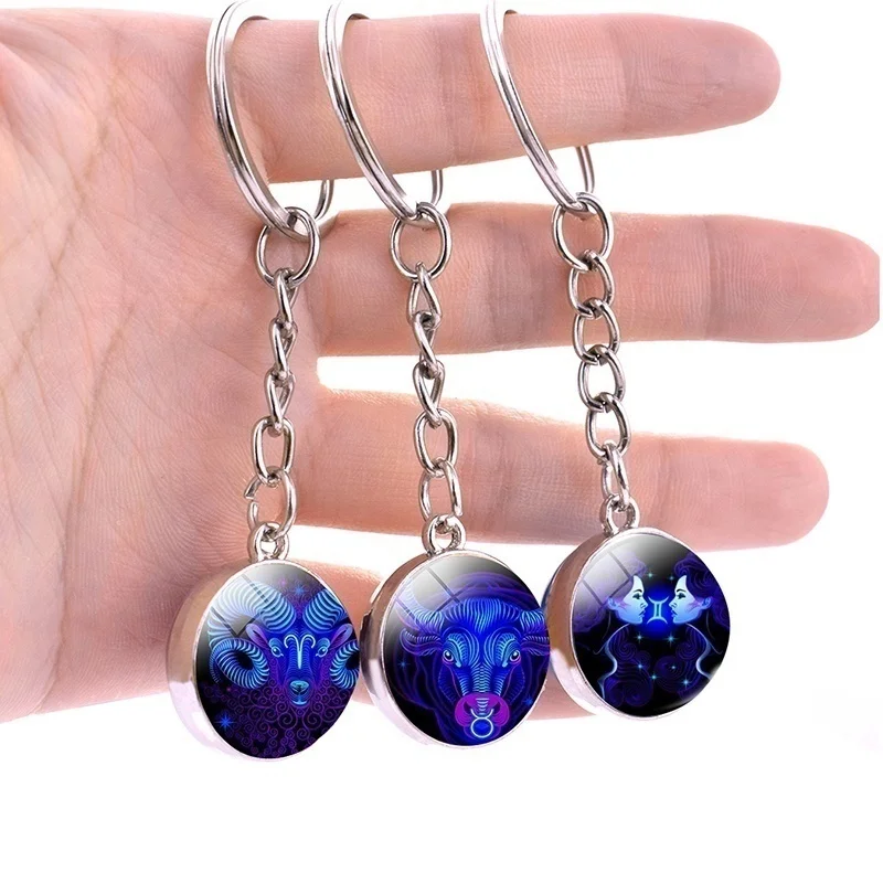 12 Zodiac Sign Luminous Keychain Gifts Keyring Buckle Taurus Gemini Cancer Leo Scorpio Constellation Key Chain Buckle Glowing