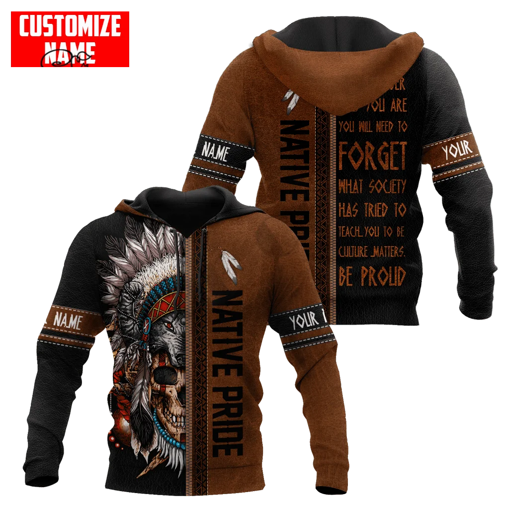 PLstar Cosmos-Sudadera con capucha para hombre y mujer, prenda de vestir Unisex con estampado de calavera nativa, nombre personalizado, estilo Harajuku Premium, con cremallera