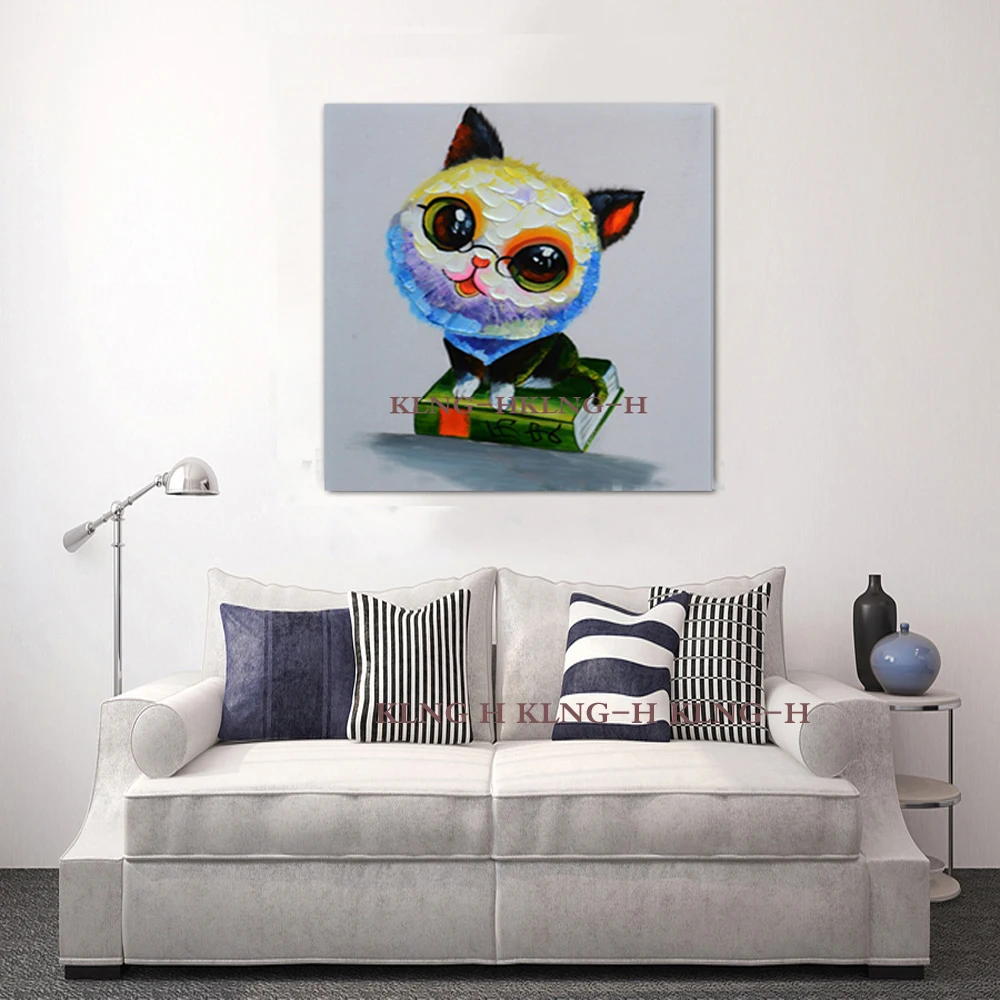 Pintura al óleo de cara de animal divertido en lienzo pintura de la casa nuevo aceite llegar precioso gato mascota pared imágene