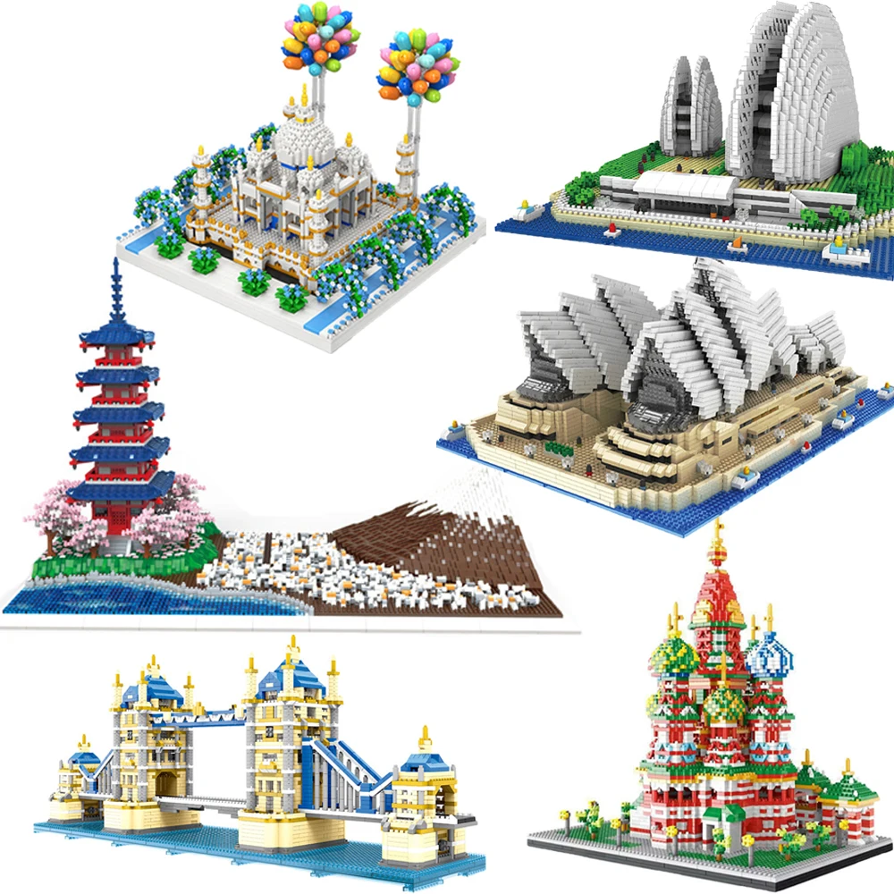 New famous building Sydney Opera House, Vasilievsky Church, Mount Fuji, Taj Mahal model small building block children\'s toy gift