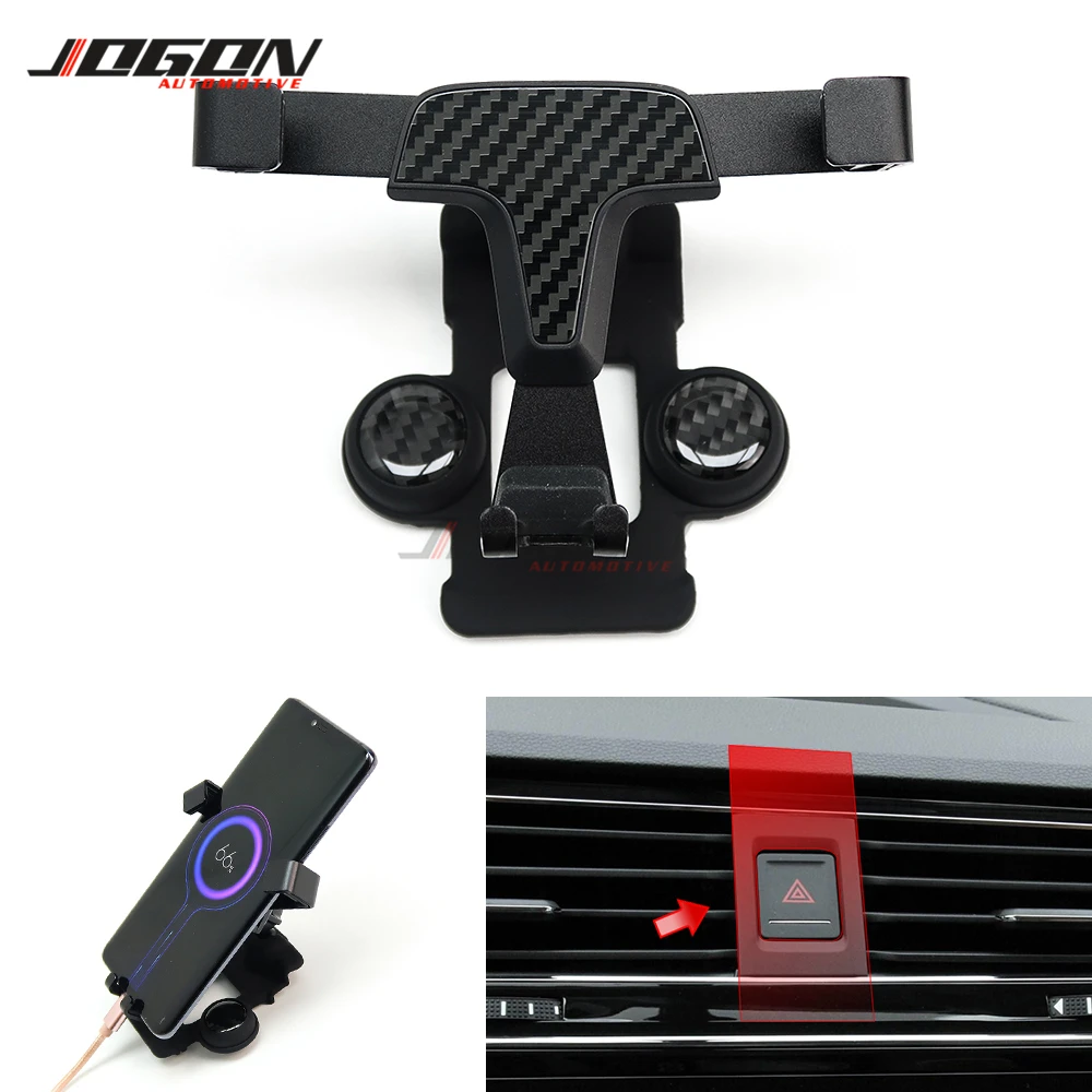 Carbon Fiber Style Gravity Phone Holder Air Vent Outlet Dashboard Mount Stand For VW Volkswagen Tiguan MK2 2017-2019