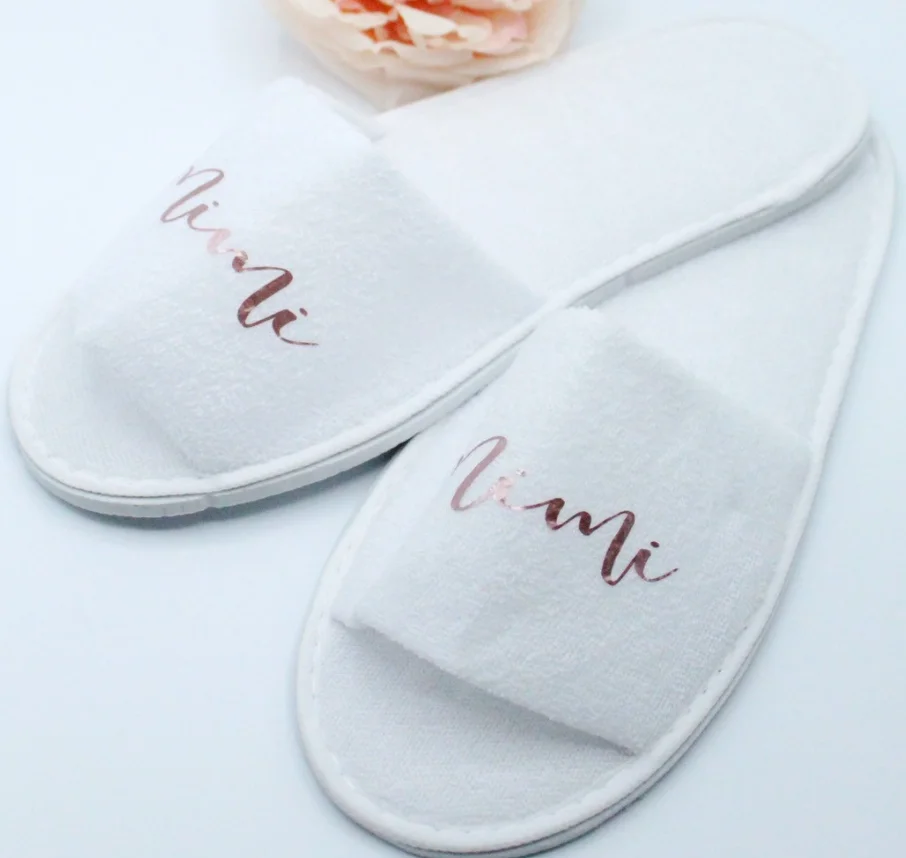 

Personalised name date monogram brith party gifts custom bride Wedding Slippers,maid of honor Open Toes slippers hen night