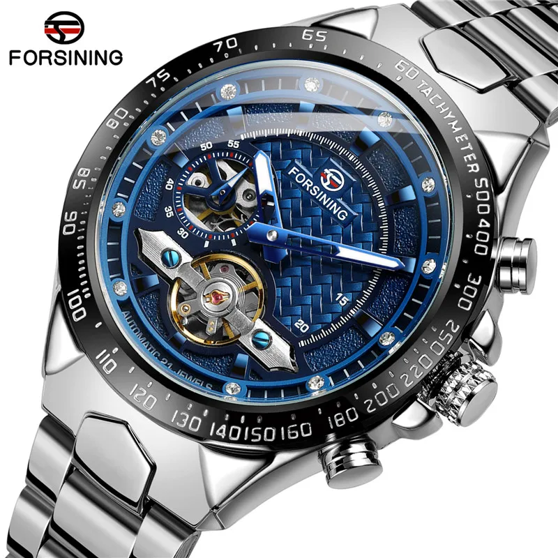 FORSINING Men's Stainless Steel Automatic Mechanical Watches High Quolity Business Watch Fly Tourbillon Wristwatches Man Clock