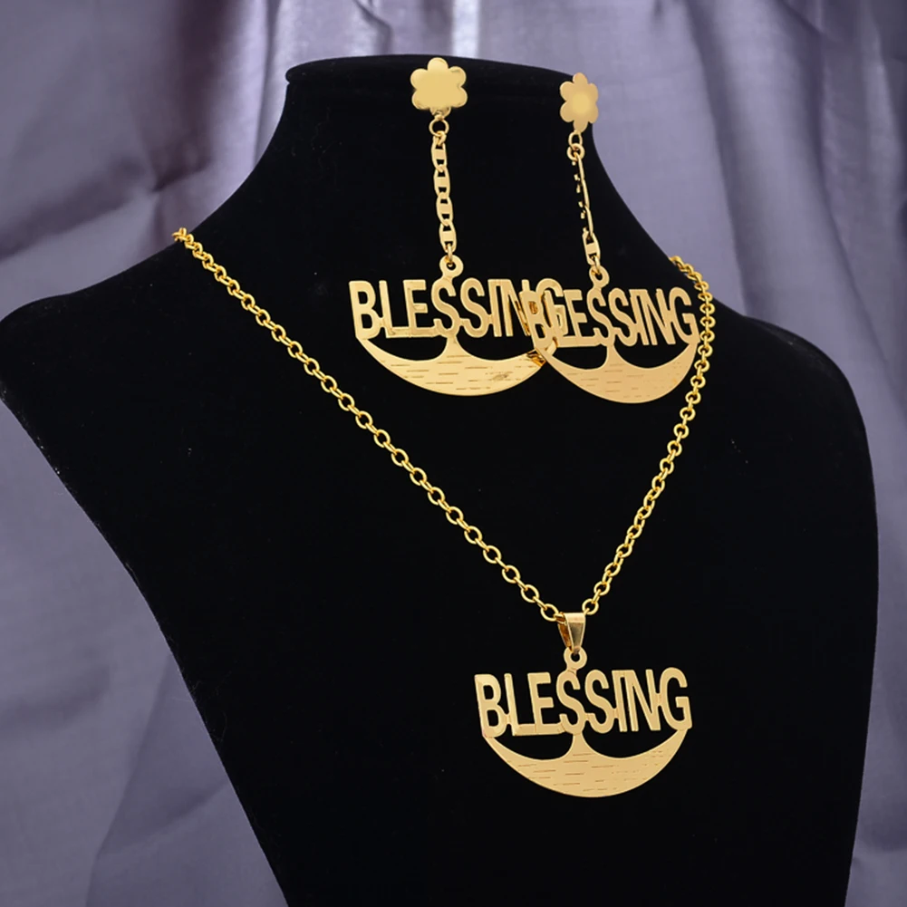 Four styles Dubai Gold Color Personalized Letter Necklace and Earring Jewelry Set For Women Men Wife