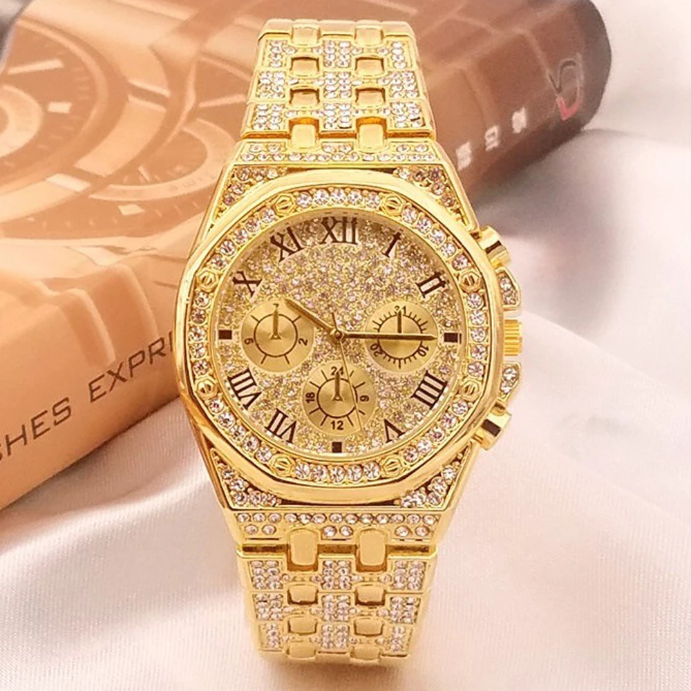 2020 Top Luxury Gold Diamond Watches Men 316L Stainless Steel Quartz Wristwatches Business Men Watches Ice Out Reloj Hombre