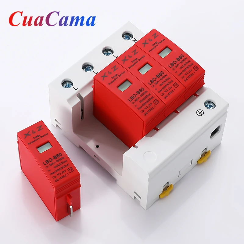 AC SPD Surge Protector Low Voltage  Distribution Household Arrester Lightning Protection Device 4P 30KA~60KA Switch Module 1PCS