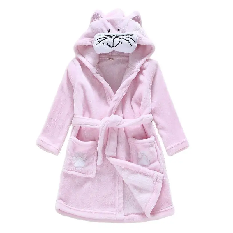 New Baby Robe Cartoon Hoodies Boys Girl Sleepwear Bath Towels Kids Soft Pajamas Bathrobe 2-6 Years Children Flannel Nightgown