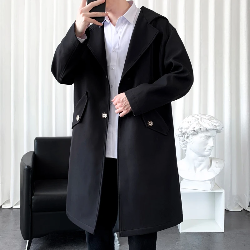 2022 spring Long style coat men's High quality casual trench coat , casual hoooded jackets men,Men's Clothing Windbreakers FY39