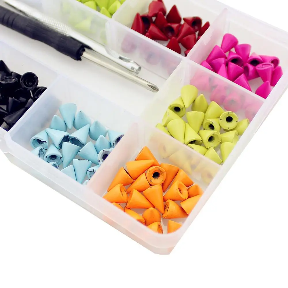 200pcs 7*10mm Colorful Painted Cone Studs And Spikes For Clothes DIY Garment Rivets For Leather Handcraft Remachadora