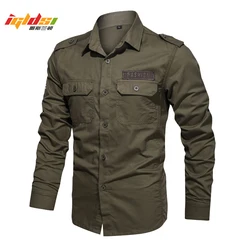 Cargo Shirts for Men Military Style Casual Long Sleeve Tactical Shirts Men's Spring Pocket Button Male Shirts Letter Printing