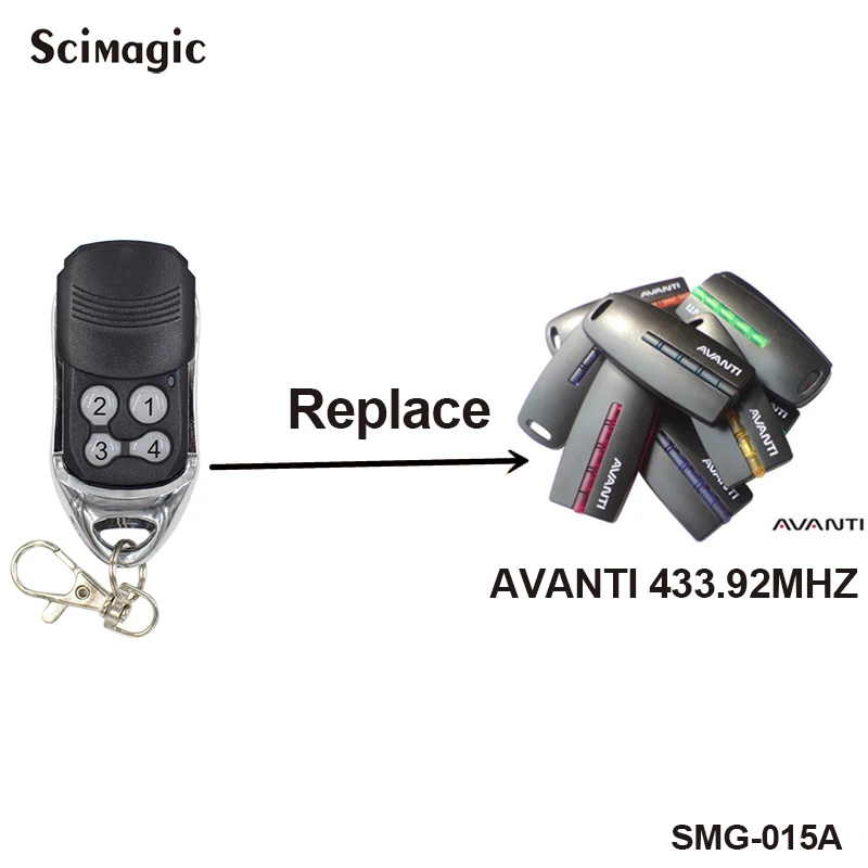 AVANTI 차고 문 게이트 원격 제어, AVANTI 433.92MHz 롤링 코드 송신기, 4 채널 열쇠 고리 