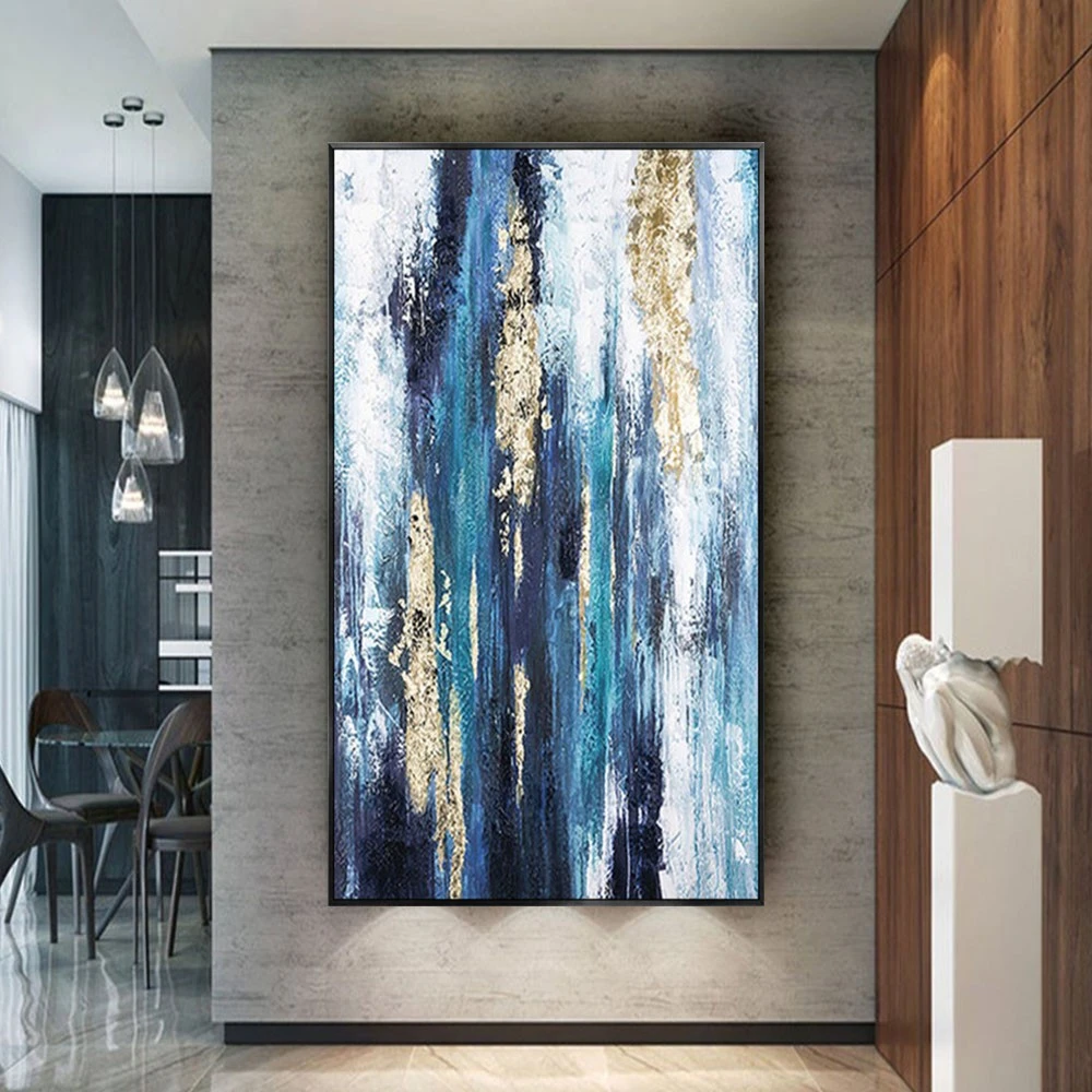 

Blue Gold Texture Landscape Wall Art Picture 100% Hand-Painted Modern Abstract Oil Painting On Canvas For Living Room Home Decor