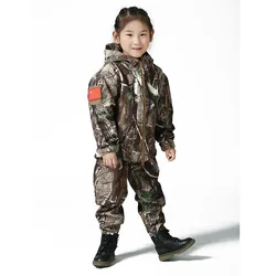 TAD Tactical Shark Skin Children Softshell Jacket Pants Suit Kids Camping Hiking Camouflage Suit Outwear Waterproof Training Set