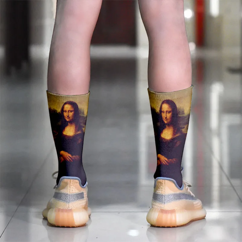 World Famous Oil Painting Socks para Unisex, Starry Night, Monet, Mona Lisa, arte, retro, personalidade, confortável, fêmea