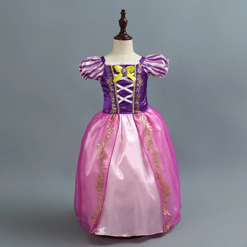 Meninas princesa rapunzel cosplay traje crianças roxo puff manga vestido crianças halloween festa de aniversário fantasia vestido 2-8 y