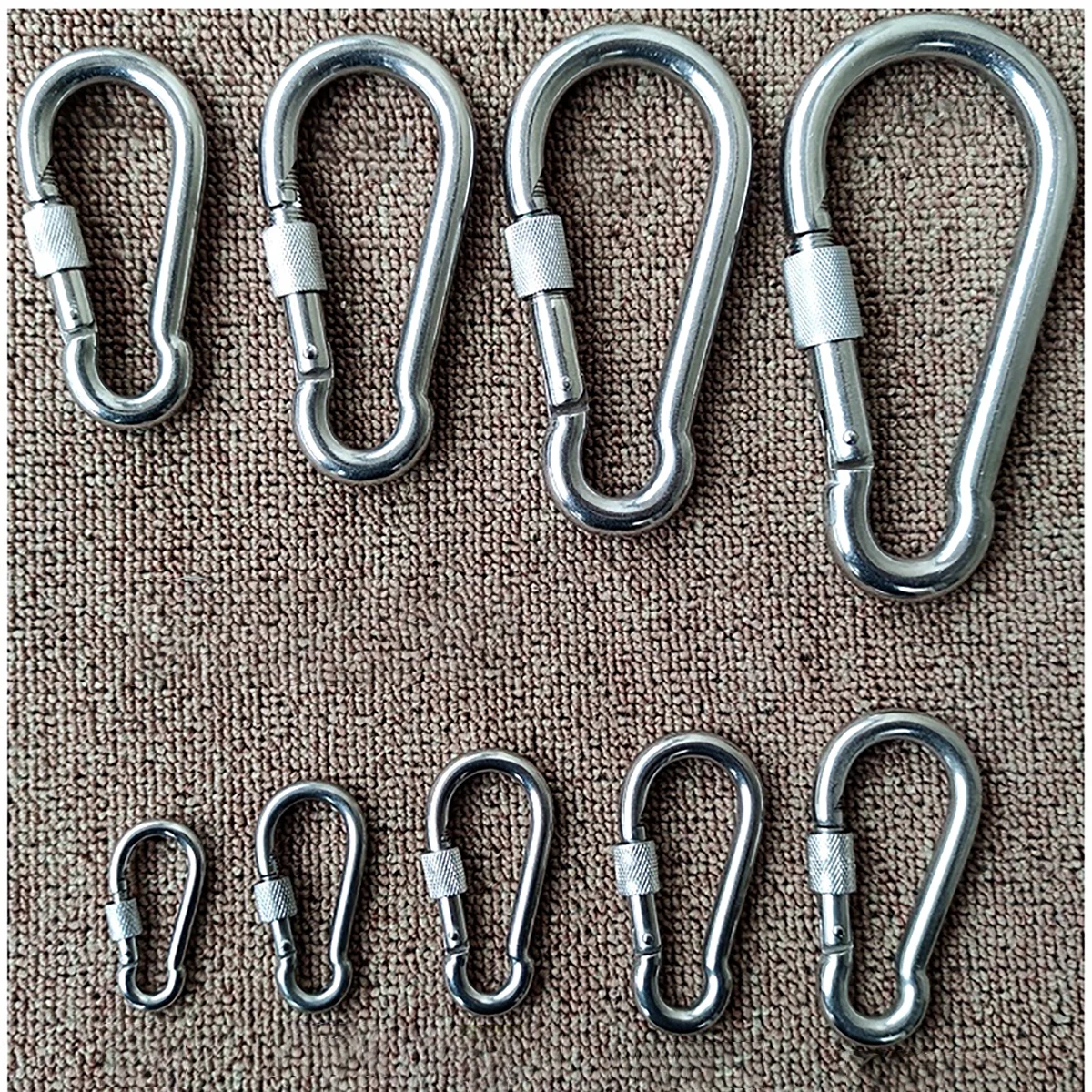 

1Pcs 304/316 Stainless Steel Carabiner Carbine Snap Hook with nut-lock Spring Buckle Key Ring M4 M5 M6 M7 M8 M9 M10 M11 M12