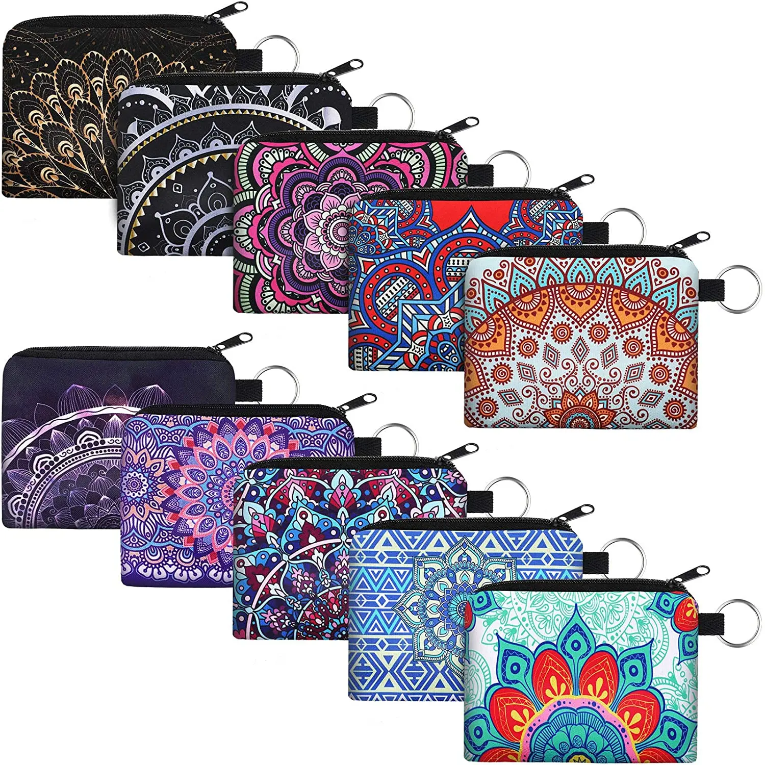 100Pcs Mandala Small Coin Purse Boho Change Purse Pouch Mini Wallet Coin Bag with Zipper Exquisite Present for Women Girls