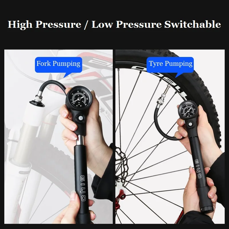 Giyo 300psi MTB Suspension Air Pump Bicycle Shock Fork Pump Bike Motor Schrader Presta Tyre Inflator Mini Gauge Tire Pumping