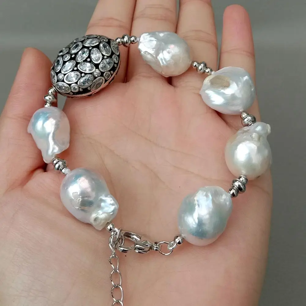 

Браслет Cz mirco pave овальный разъем из натурального белого жемчуга реборн кеши