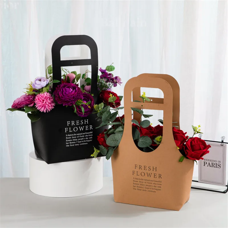 50pcs/lot Creative flower shop flower art handbag packaging bag folding gift bag bouquet flower arrangement paper bag